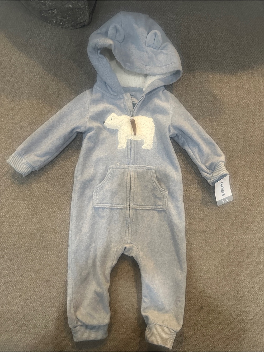 Carter's Light Blue Hooded Polar Bear One-Piece Footie